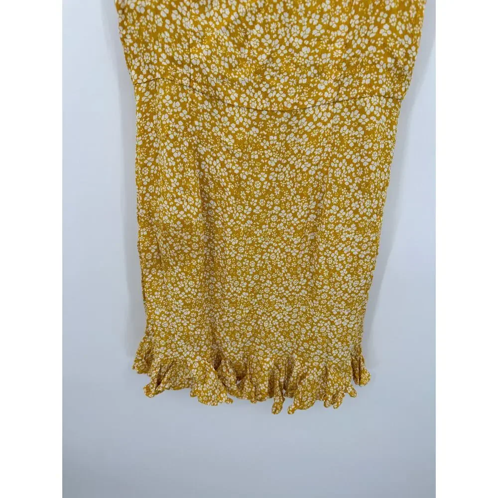 Bardot Yellow Microfloral‎ Tie Strap Mini Dress Ruffle Summer Women Size 4 XS